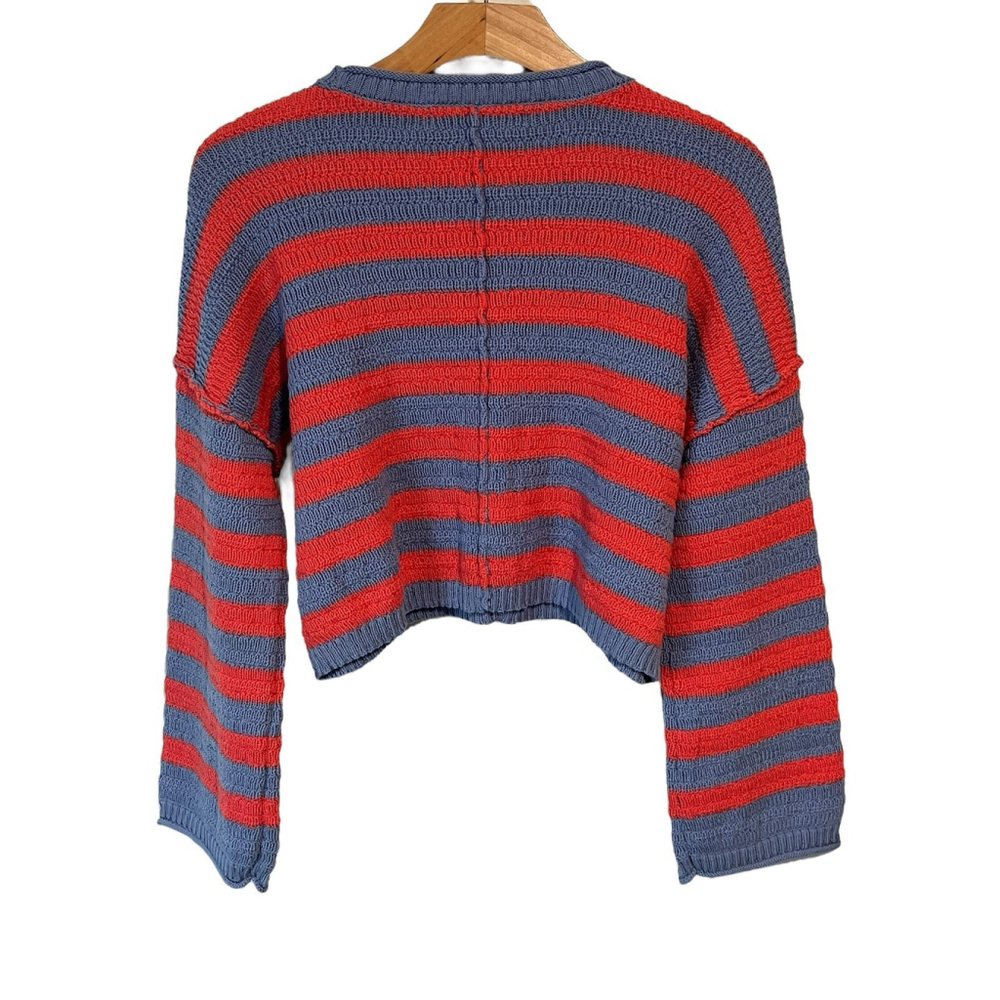 Altar'd State Cropped Striped Sweater Blue Orange Size Small - Picture 10 of 10